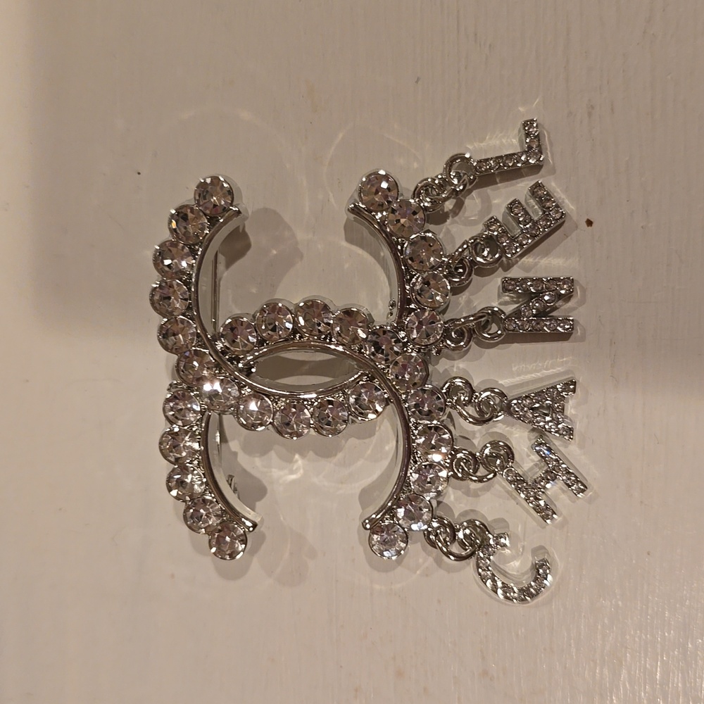 CC Silver Stamped Crystal Brooch